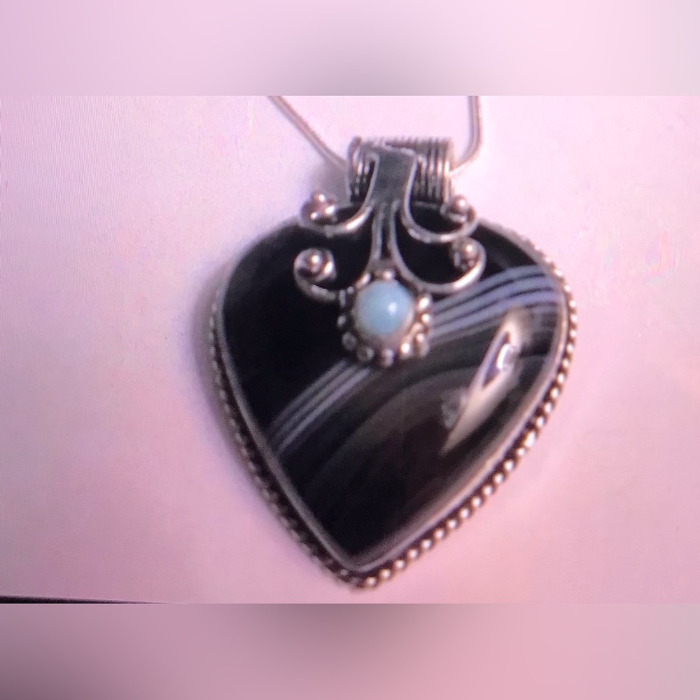 Botswana Agate Larimar Stamped 925 Sterling Silver Necklace